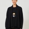 Women Eskandar | Wide Shawl Collar Knit Cardigan-Long Black