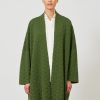 Women Eskandar | Knitted Scrunch Shawl Collar Cardigan-Long Plus Ferngreen