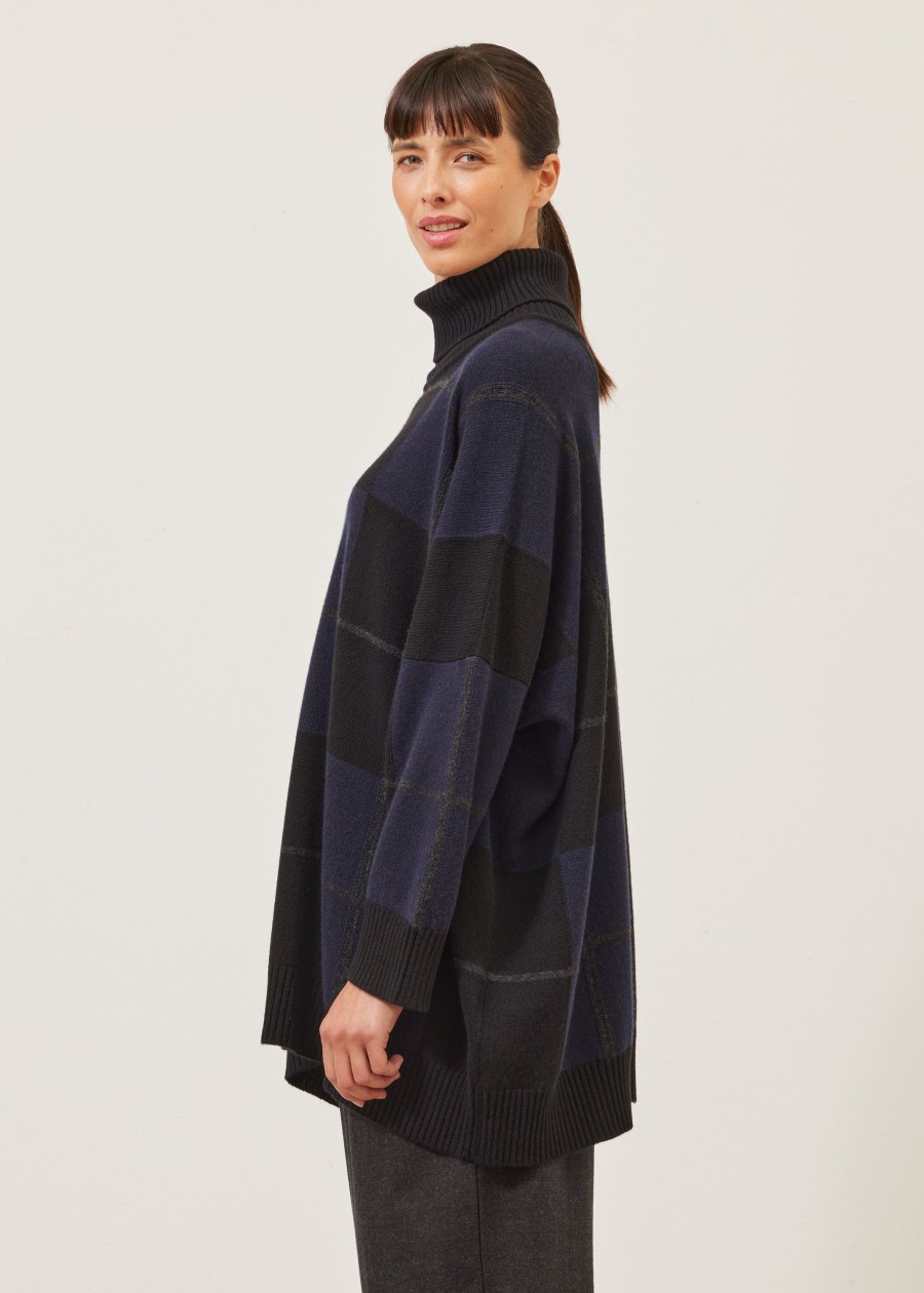 Women Eskandar | Roll Neck Sweater-Long Blacknavy