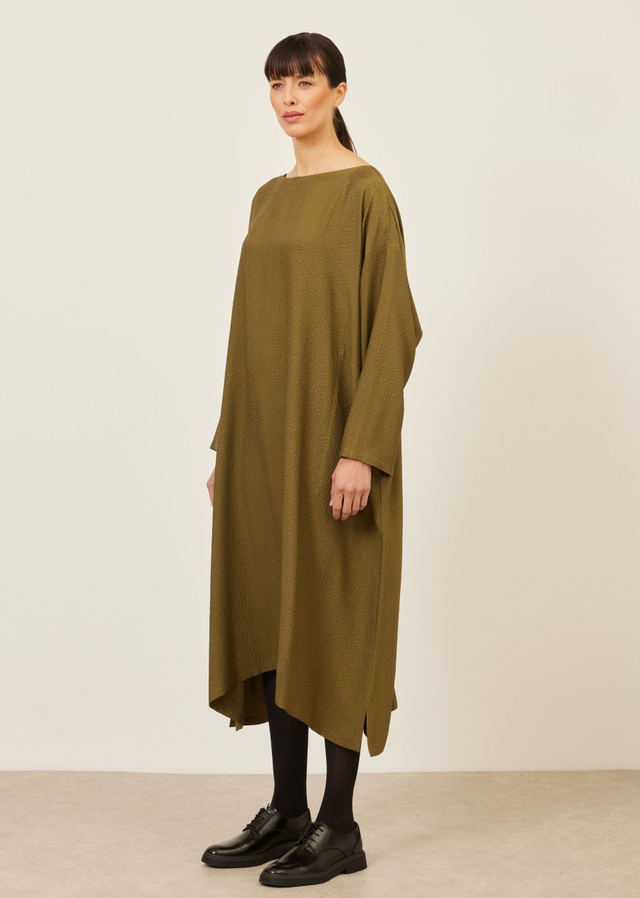 Women Eskandar | Wide A-Line Scoop Neck Dress Greenbronze