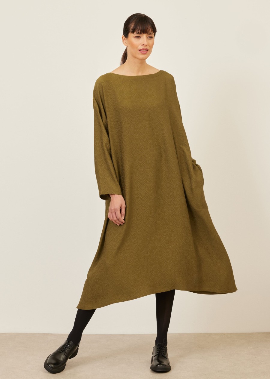 Women Eskandar | Wide A-Line Scoop Neck Dress Greenbronze