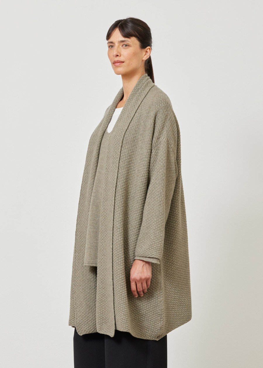 Women Eskandar | A-Line Scrunch Shawl Collar Knit Cardigan-Long Plus Thymelight