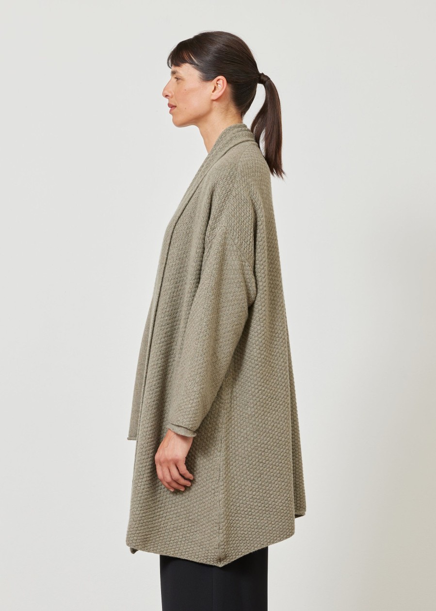 Women Eskandar | A-Line Scrunch Shawl Collar Knit Cardigan-Long Plus Thymelight