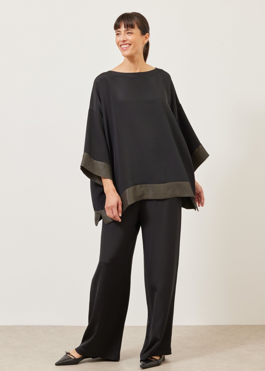 Women Eskandar | 3/4 Sleeve Scoop Neck Tunic-Long Black With Mossdark