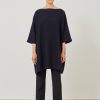 Women Eskandar | 3/4 Sleeve Wide Square Sweater-Very Long Black/Navydark