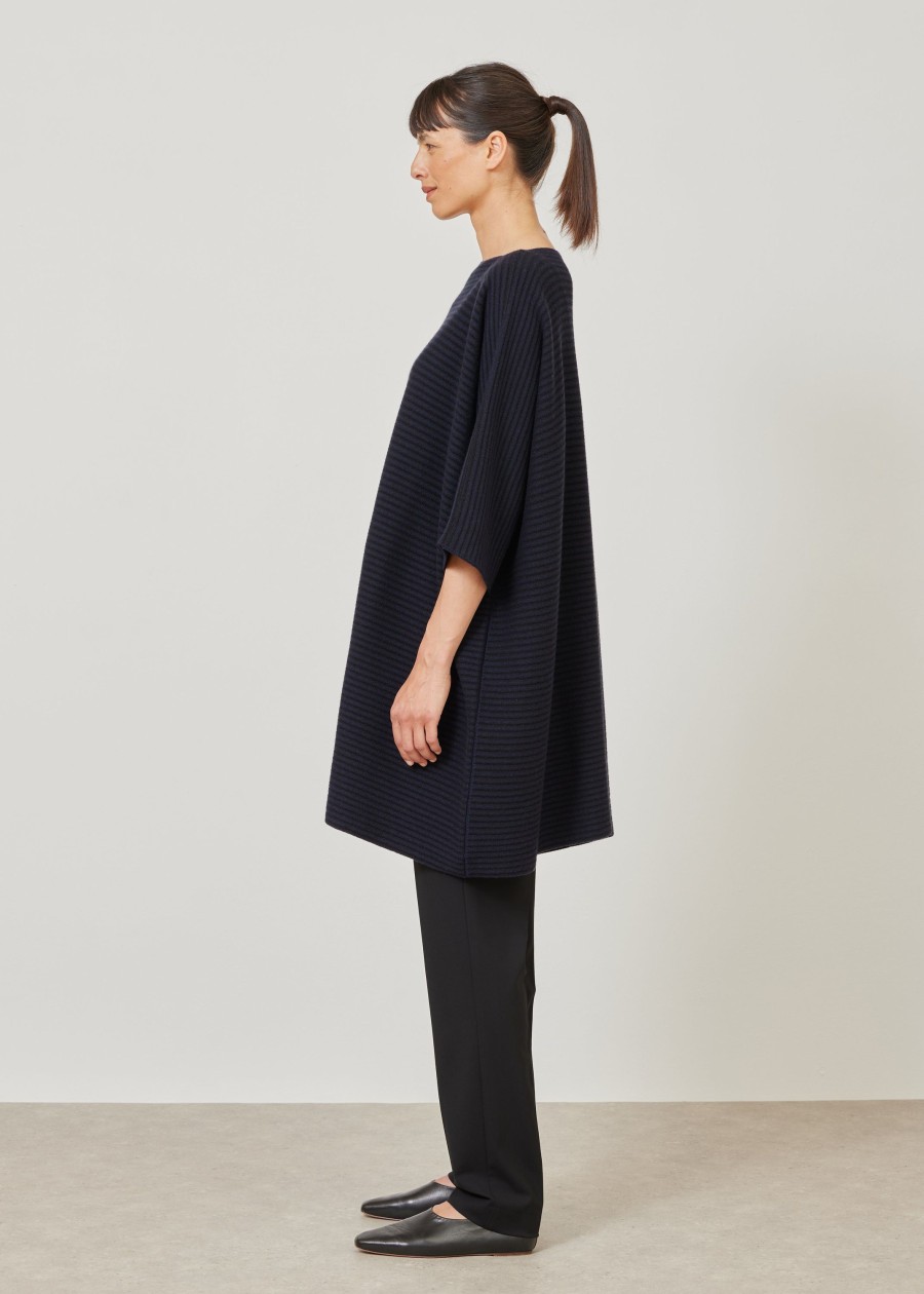 Women Eskandar | 3/4 Sleeve Wide Square Sweater-Very Long Black/Navydark