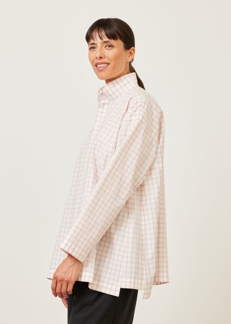 Women Eskandar | Slim A-Line Shirt With Double Stand Collar And Stepped Insert-Long Rosepowder