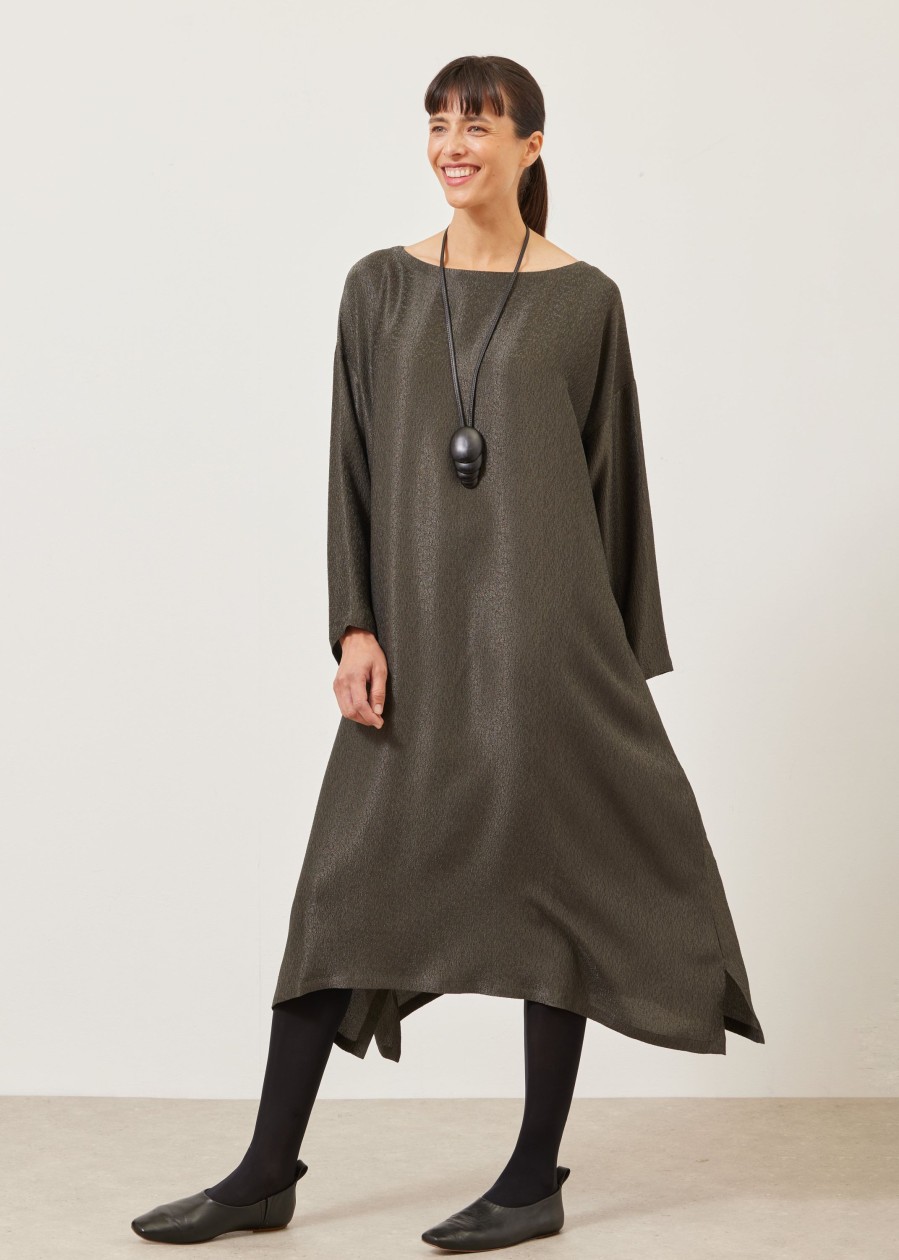 Women Eskandar | Wide A-Line Scoop Neck Dress Mossdark