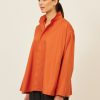 Women Eskandar | Side Panelled Shirt With Double Stand Collar-Mid Plus Burntorange