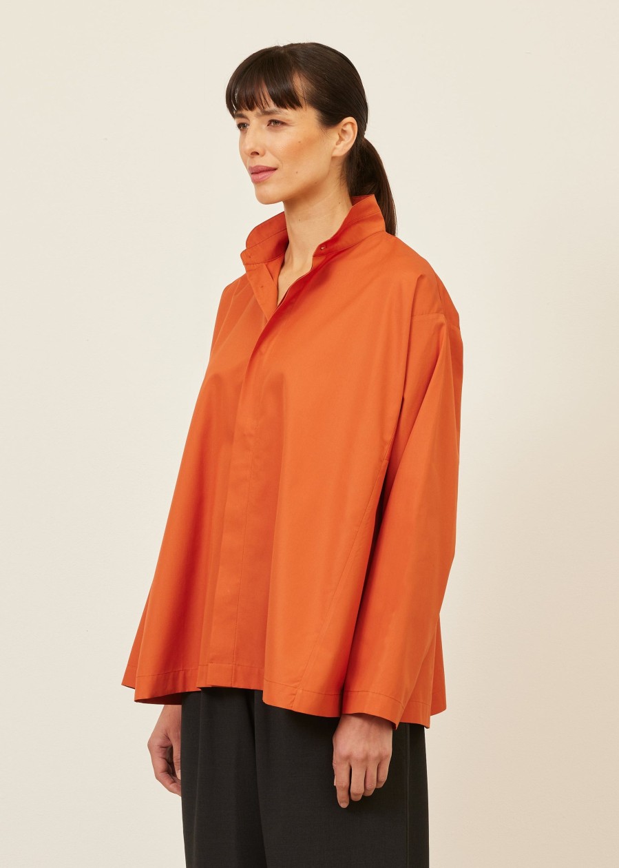 Women Eskandar | Side Panelled Shirt With Double Stand Collar-Mid Plus Burntorange