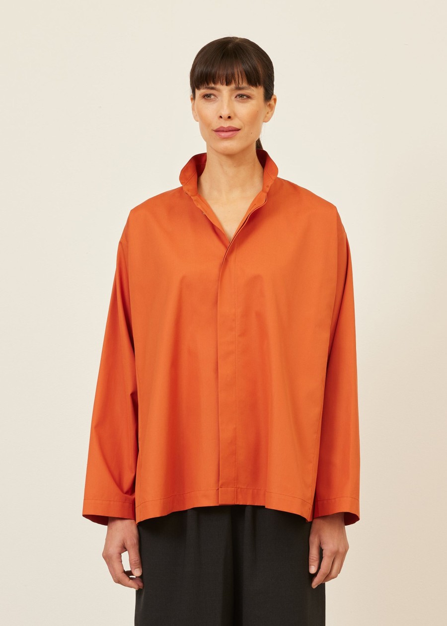 Women Eskandar | Side Panelled Shirt With Double Stand Collar-Mid Plus Burntorange