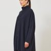 Women Eskandar | Wide High Neck Button Knit Cardigan-Long Plus Midnight