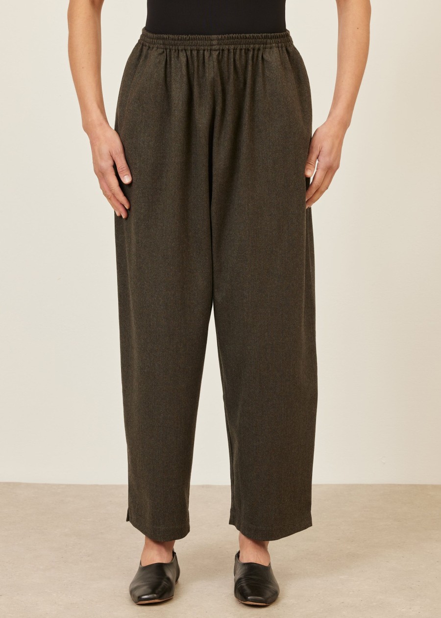 Women Eskandar | Longer Japanese Trouser With Ankle Slits Olive