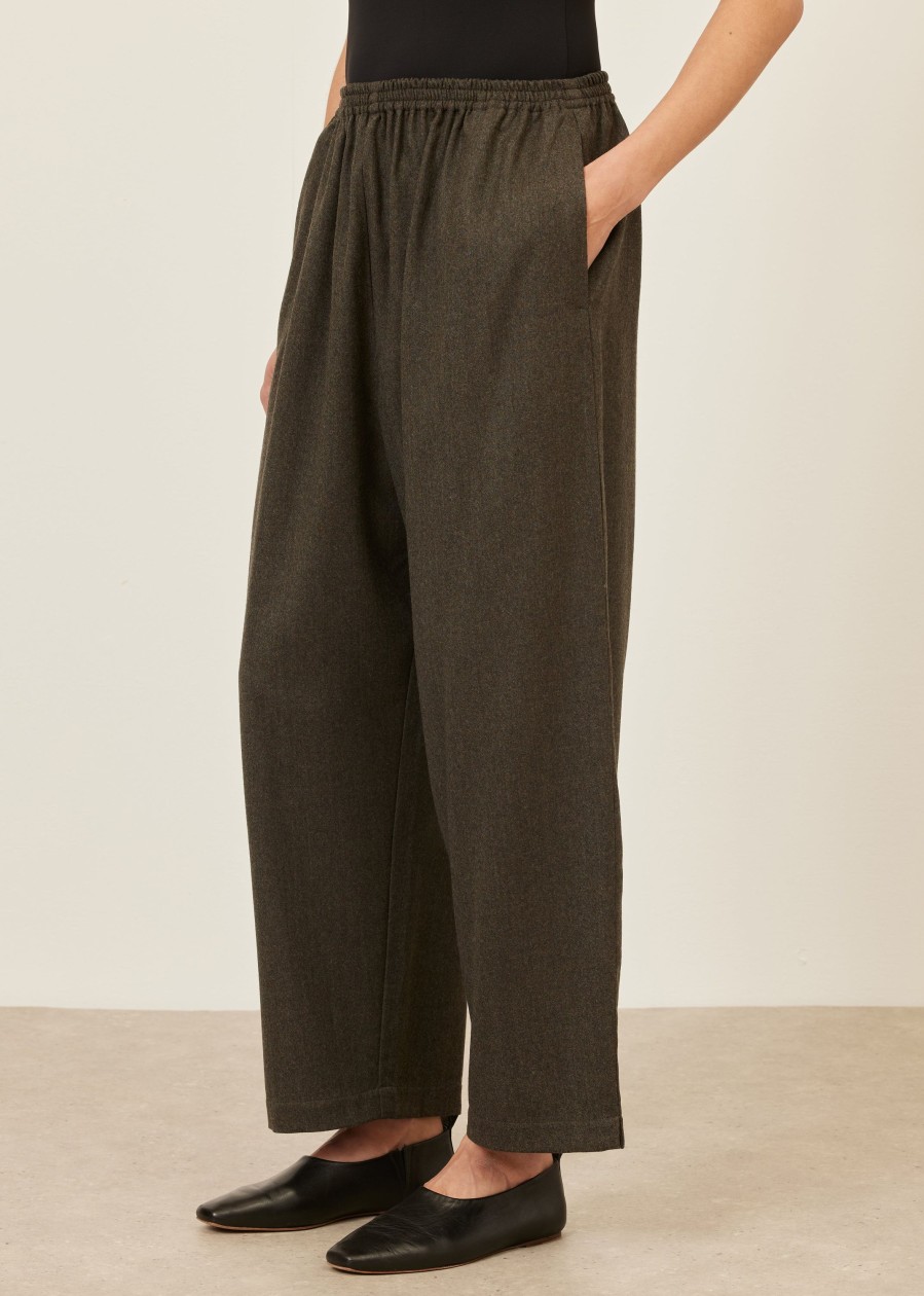 Women Eskandar | Longer Japanese Trouser With Ankle Slits Olive