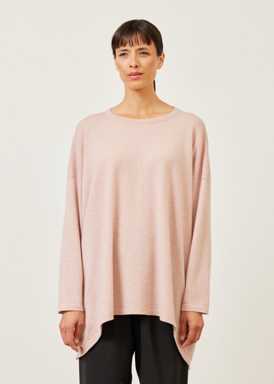 Women Eskandar | Smaller Front Larger Back Round Neck Sweater-Long Rosepowder