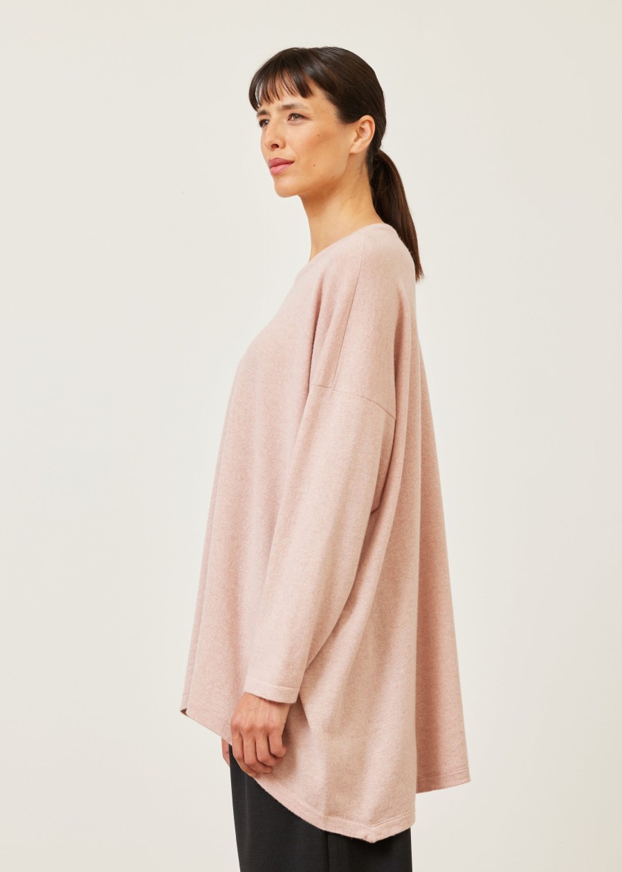 Women Eskandar | Smaller Front Larger Back Round Neck Sweater-Long Rosepowder