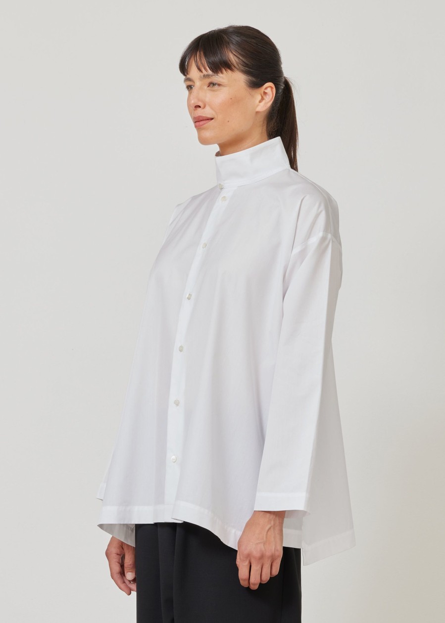 Women Eskandar | Slim A-Line Two Collar Shirt With Step Insert-Long White