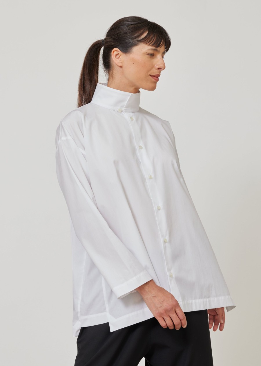 Women Eskandar | Slim A-Line Two Collar Shirt With Step Insert-Long White