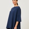 Women Eskandar | Knitted Square 3/4 Sleeve Top-Long Jeandark