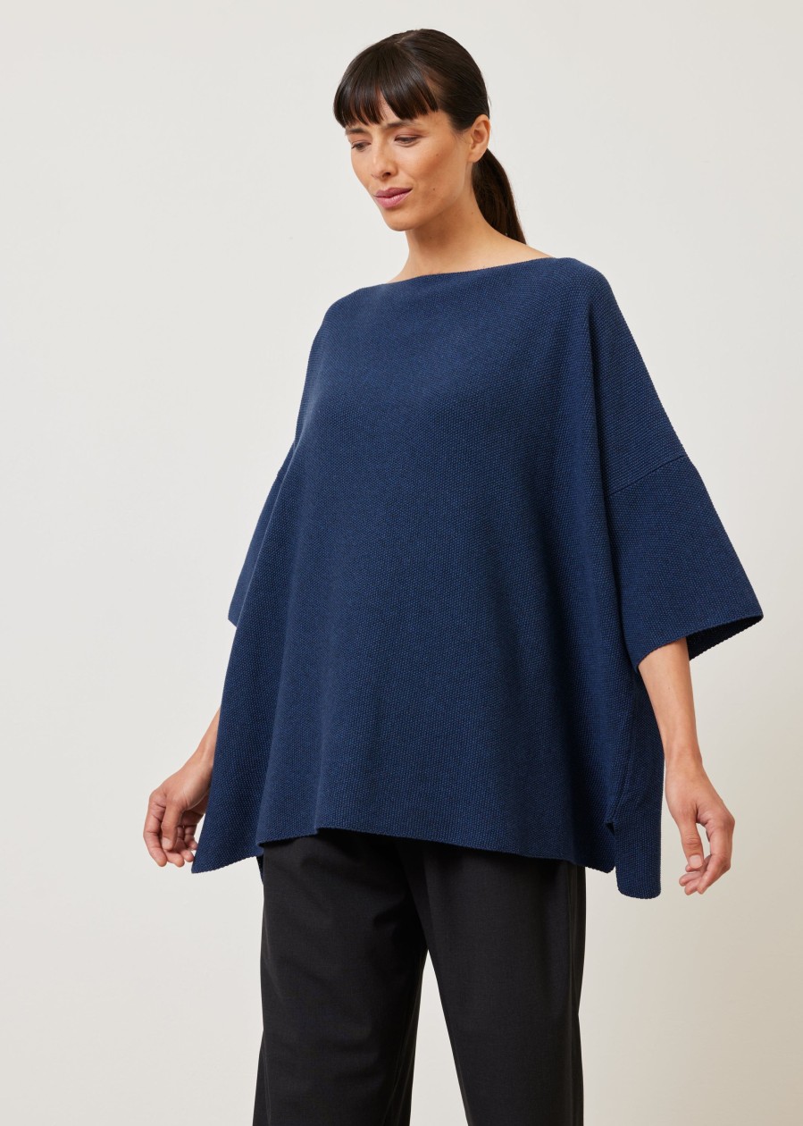 Women Eskandar | Knitted Square 3/4 Sleeve Top-Long Jeandark