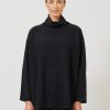 Women Eskandar | Slim Sleeve Funnel Scrunch Neck Sweater-Long Black/Coal