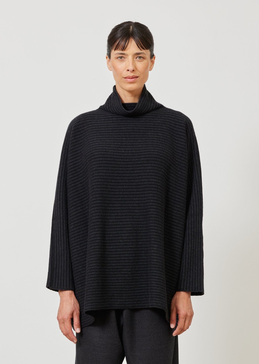 Women Eskandar | Slim Sleeve Funnel Scrunch Neck Sweater-Long Black/Coal