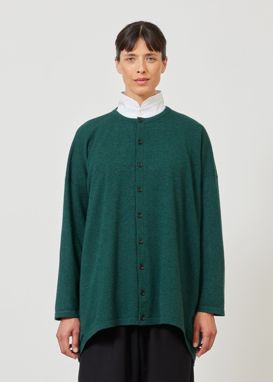 Women Eskandar | Smaller Front Larger Back Round Neck Knit Cardigan-Long Richgreen