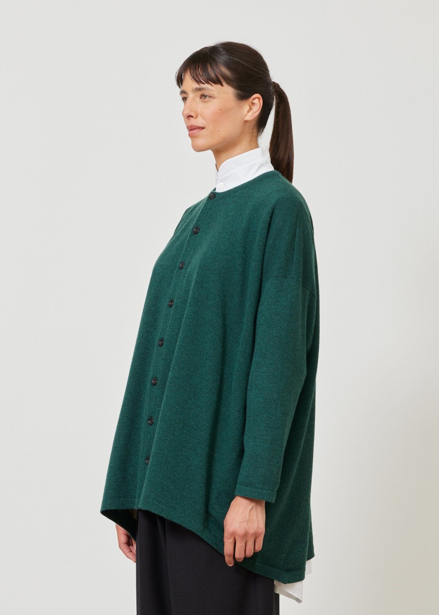 Women Eskandar | Smaller Front Larger Back Round Neck Knit Cardigan-Long Richgreen