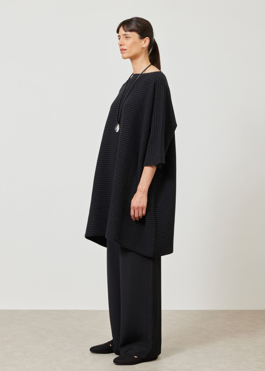 Women Eskandar | 3/4 Sleeve Wide Square Sweater-Very Long Black/Coal