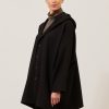 Women Eskandar | Wide Hooded Buttoned Coat-Long Plus Black