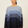 Women Eskandar | A-Line Bateau Neck Ombre Stripe Sweater-Long Blues