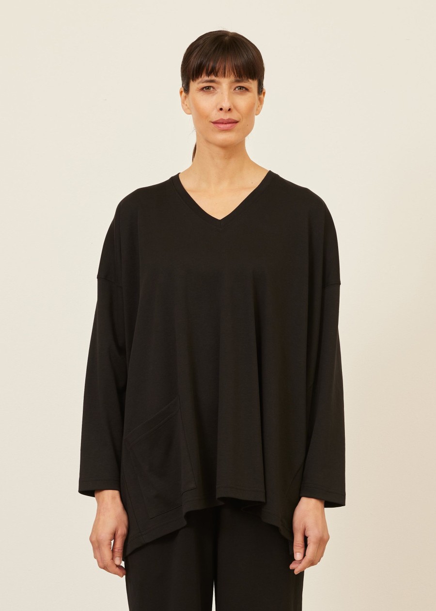 Women Eskandar | One Pocket Angle-To-Front V Neck-Long Black