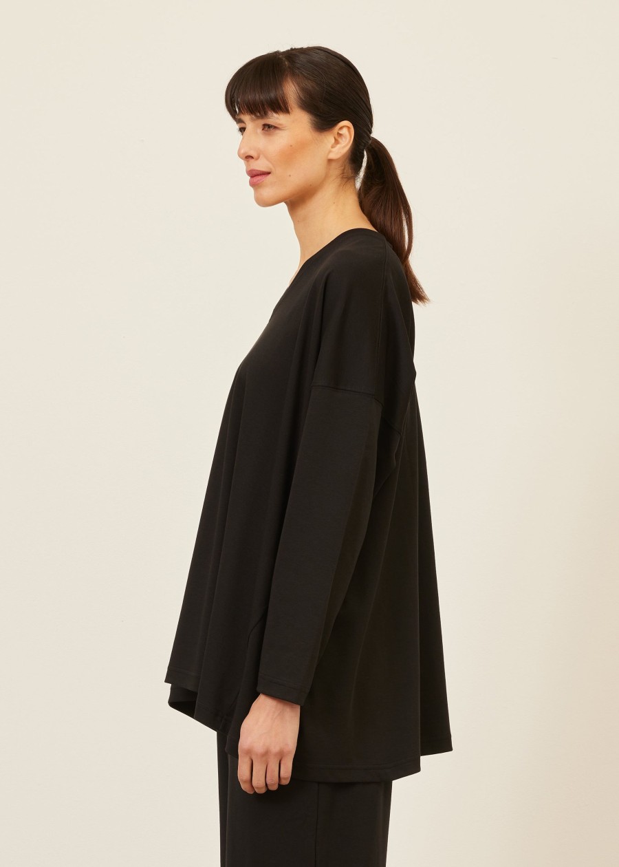 Women Eskandar | One Pocket Angle-To-Front V Neck-Long Black