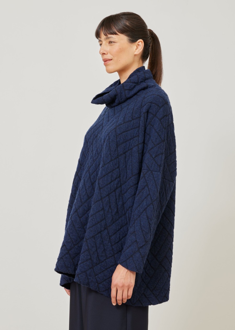 Women Eskandar | Knitted Monks Top-Long Navy