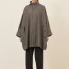 Women Eskandar | Extra Wide Sloped Shoulder Raincoat With Tabs-Very Long Grey