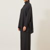 Women Eskandar | Wide Longer Back Double Stand Collar Shirt-Long Black