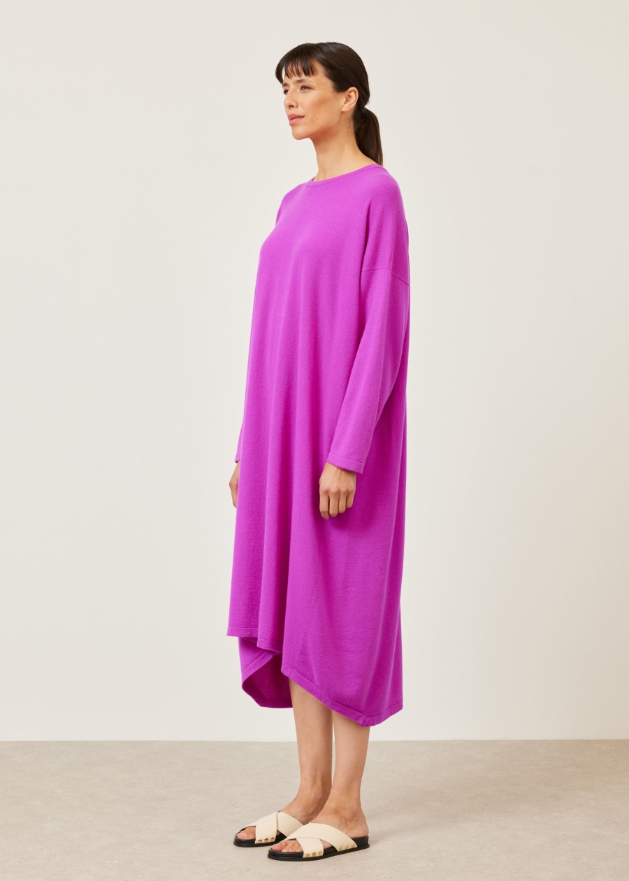 Women Eskandar | Smaller Front Larger Back Round Neck Knit Dress Darkfuchsia