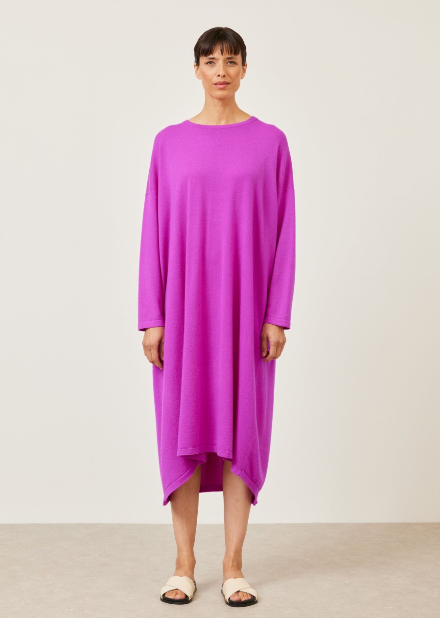 Women Eskandar | Smaller Front Larger Back Round Neck Knit Dress Darkfuchsia