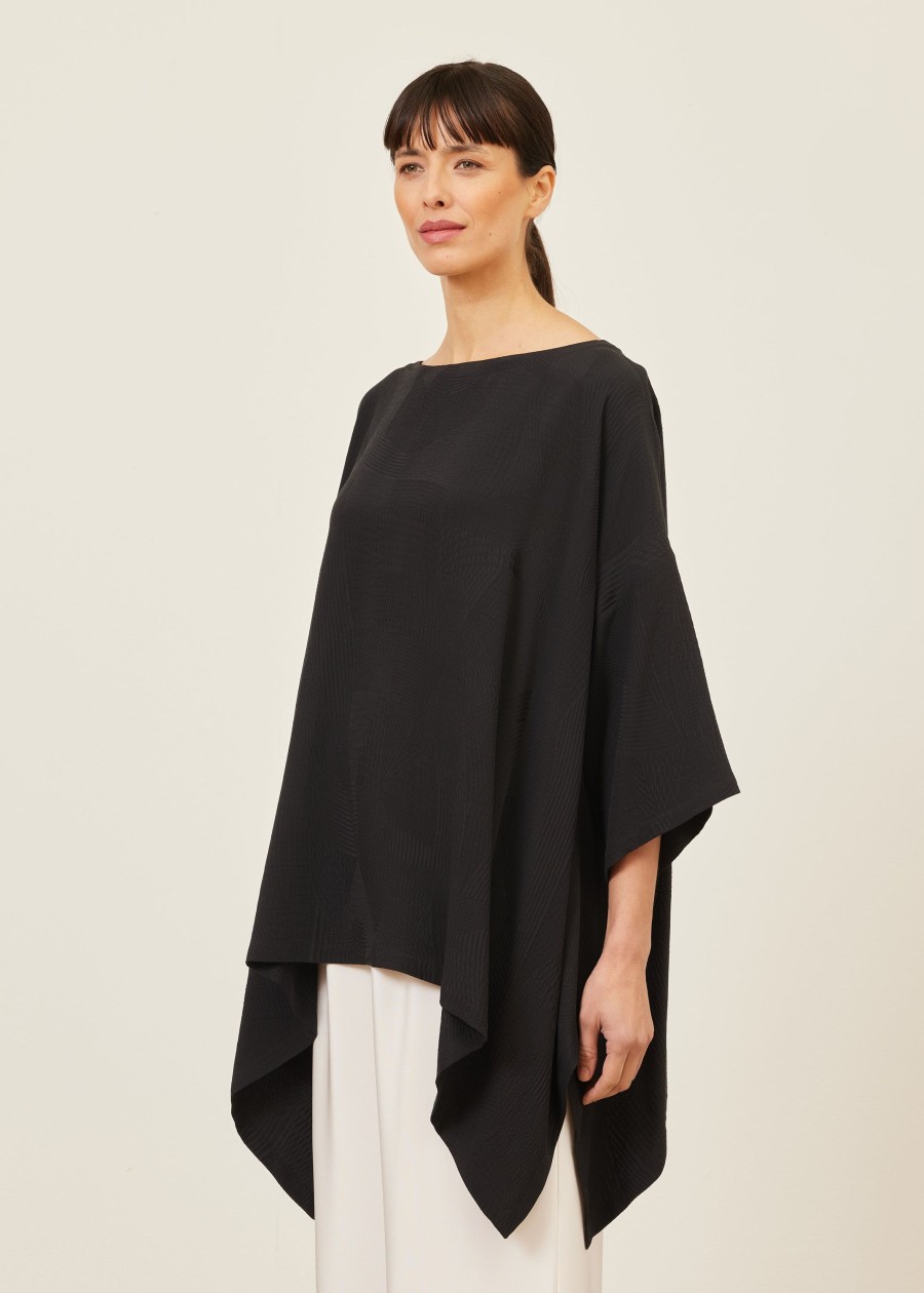 Women Eskandar | Dps Scoop Neck 3/4 Sleeve Top-Long Black