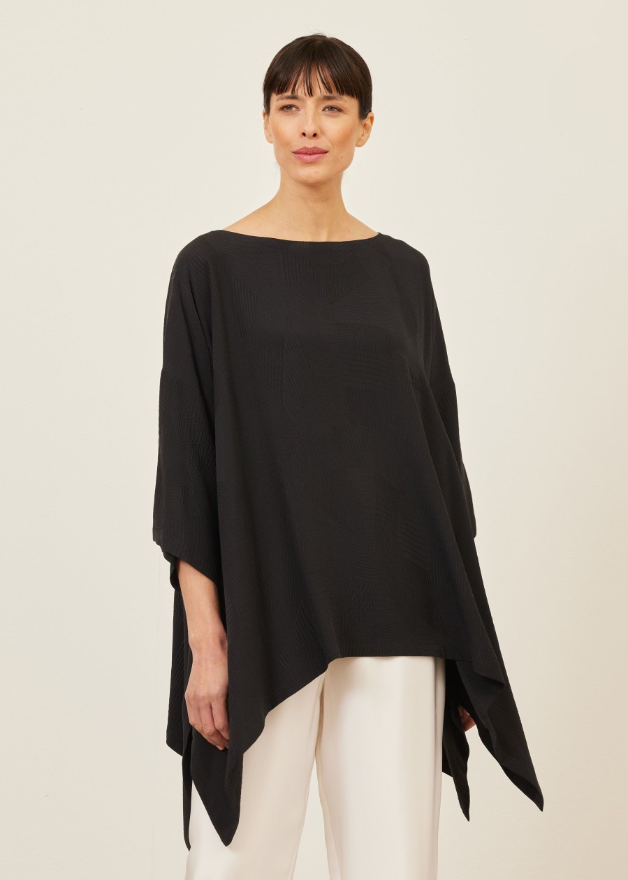 Women Eskandar | Dps Scoop Neck 3/4 Sleeve Top-Long Black