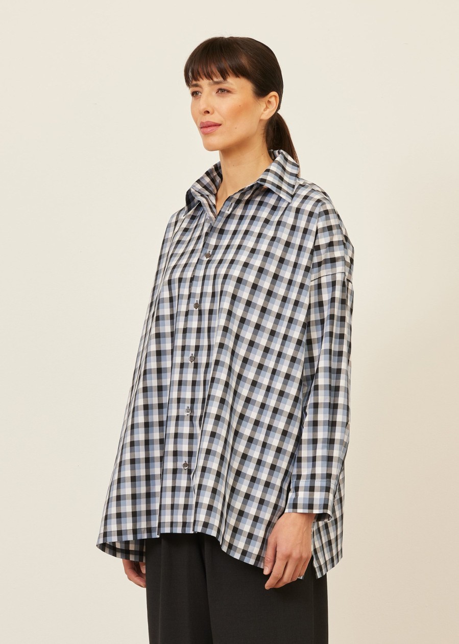 Women Eskandar | Wide A-Line Shirt With Collar-Long Bluemix