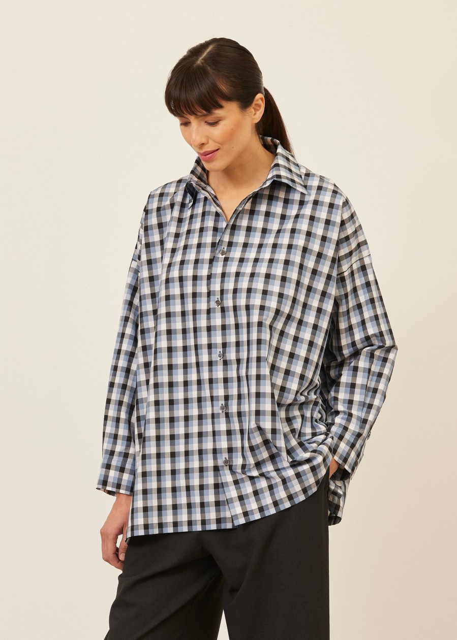 Women Eskandar | Wide A-Line Shirt With Collar-Long Bluemix