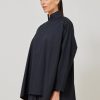 Women Eskandar | Wide Double Stand Collar Shirt With Hidden Pocket-Long Black