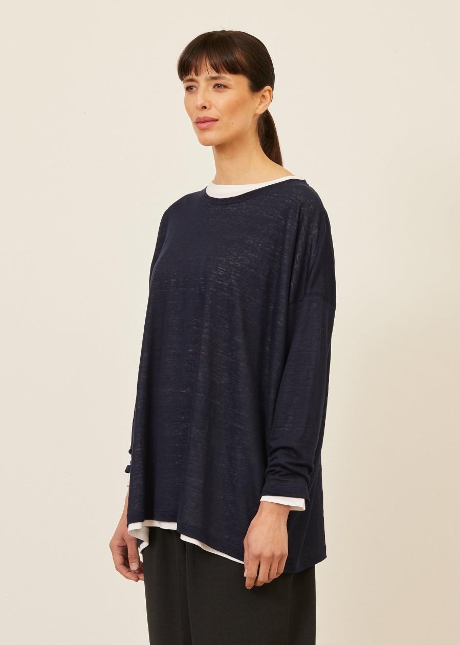 Women Eskandar | Long Sleeve Boat Neck-Long Navydark