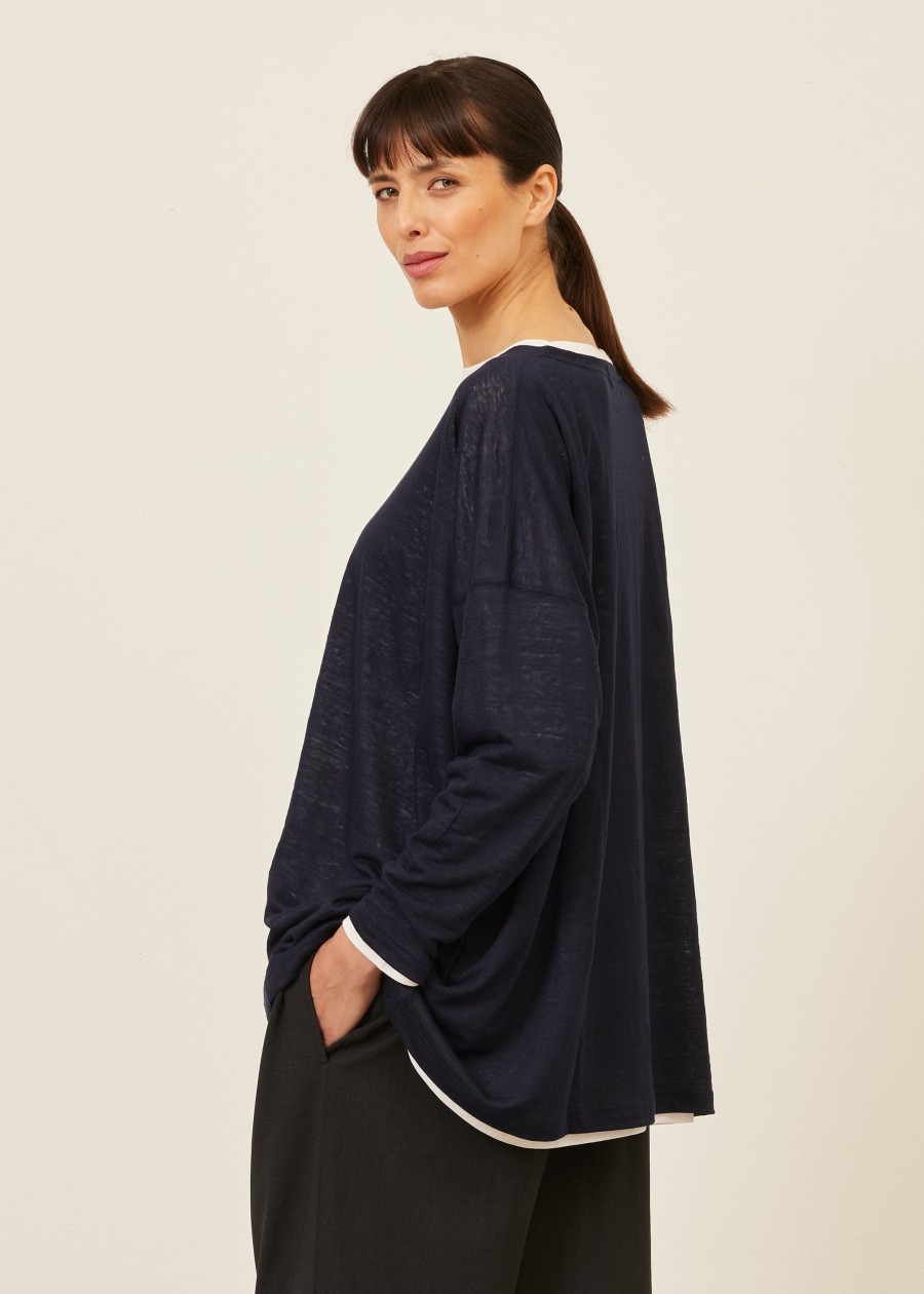 Women Eskandar | Long Sleeve Boat Neck-Long Navydark