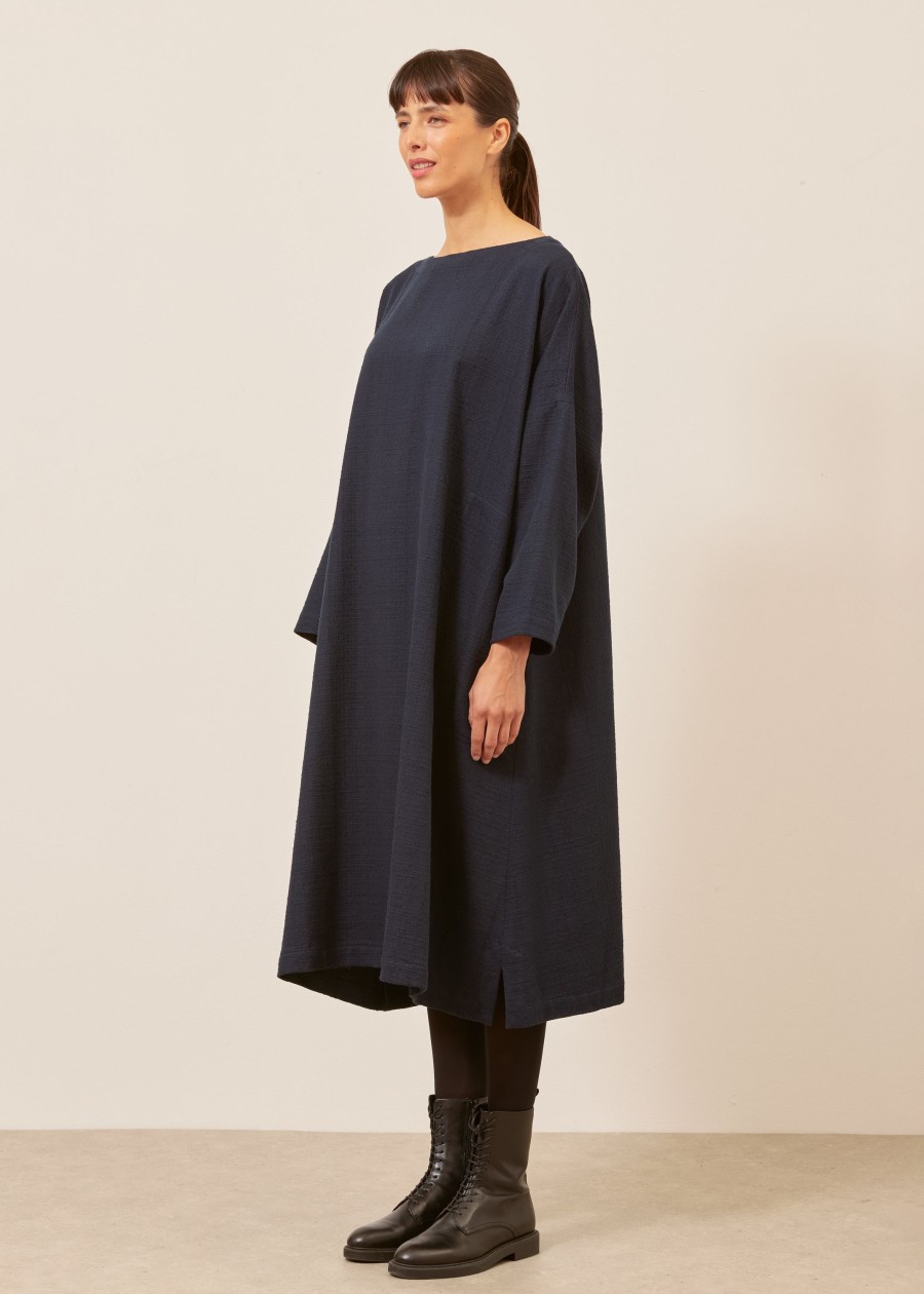 Women Eskandar | Imperial Scoop Neck Dress Navydark