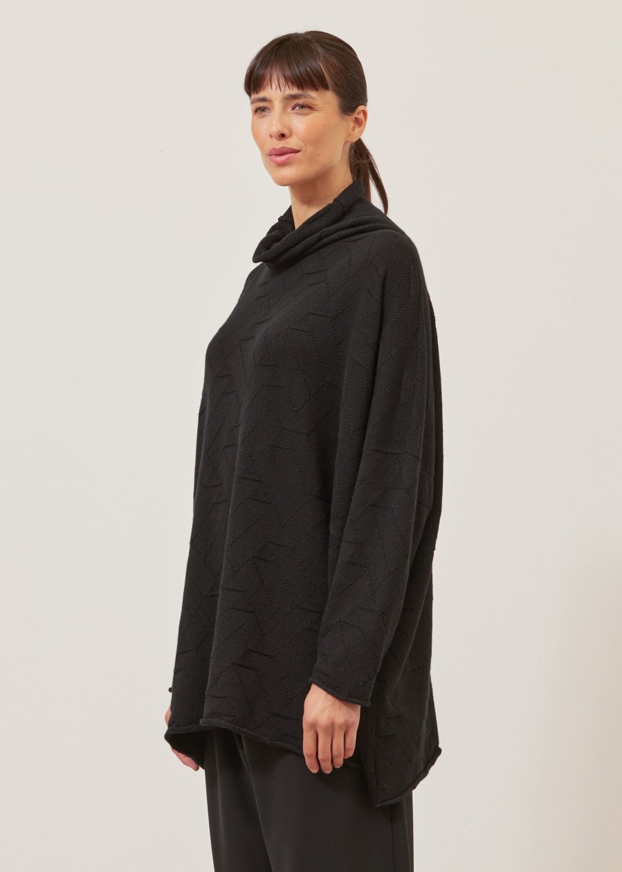 Women Eskandar | Slim Sleeve Funnel Scrunch Neck Sweater-Long Black