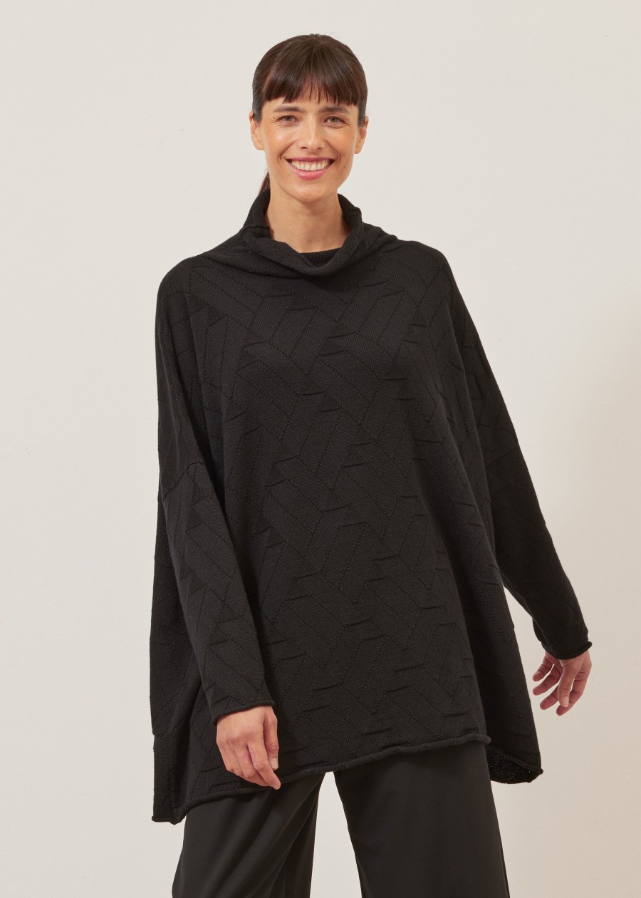 Women Eskandar | Slim Sleeve Funnel Scrunch Neck Sweater-Long Black